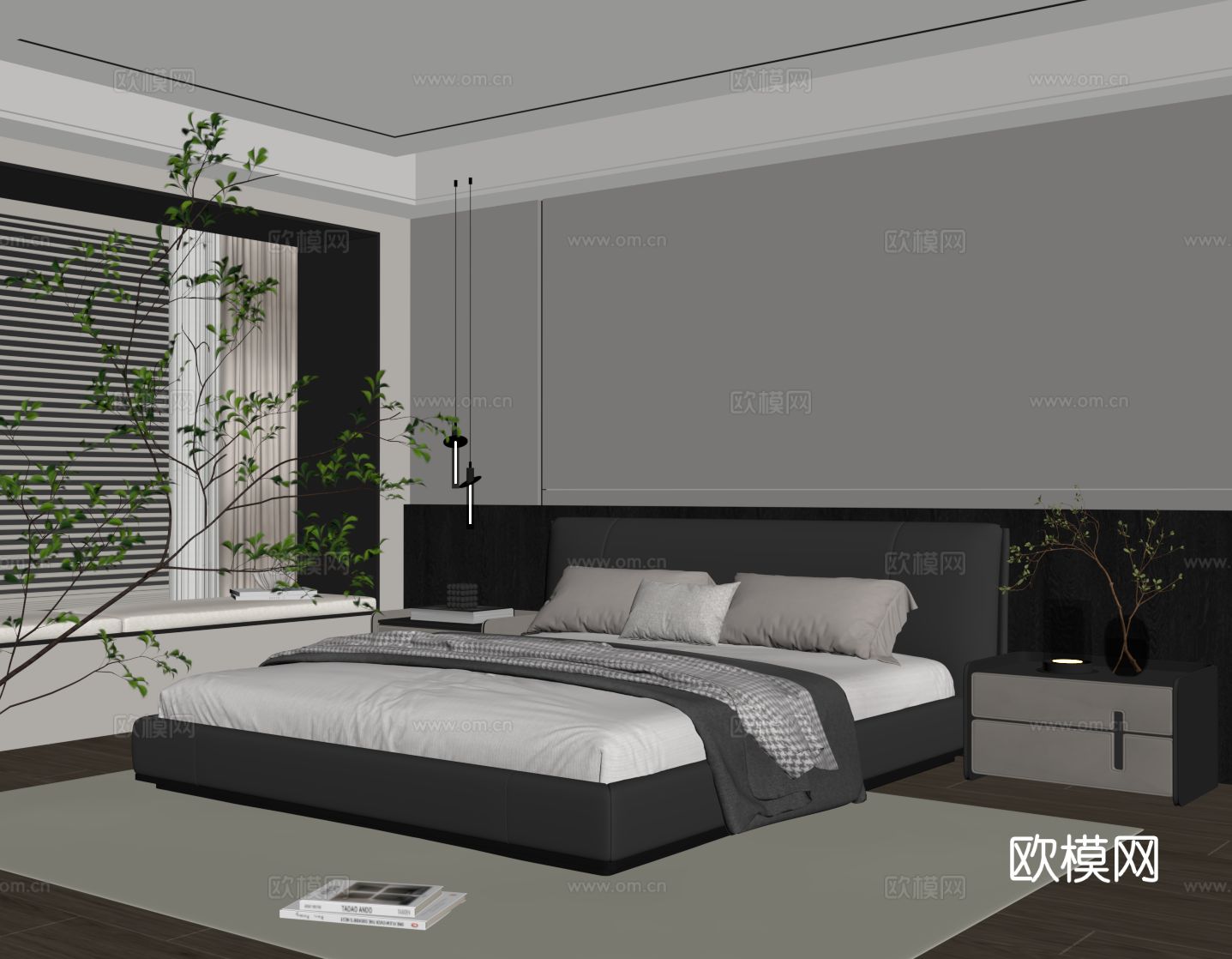 现代意式卧室su模型
