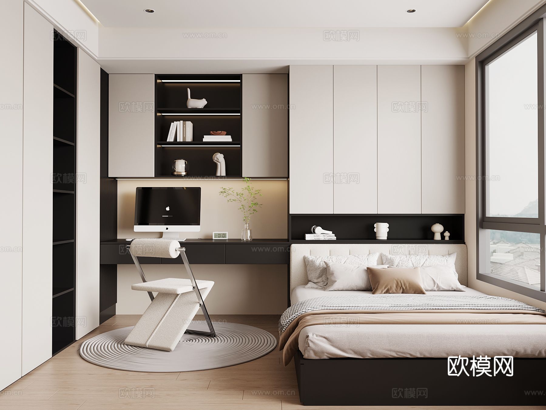 现代榻榻米卧室su模型