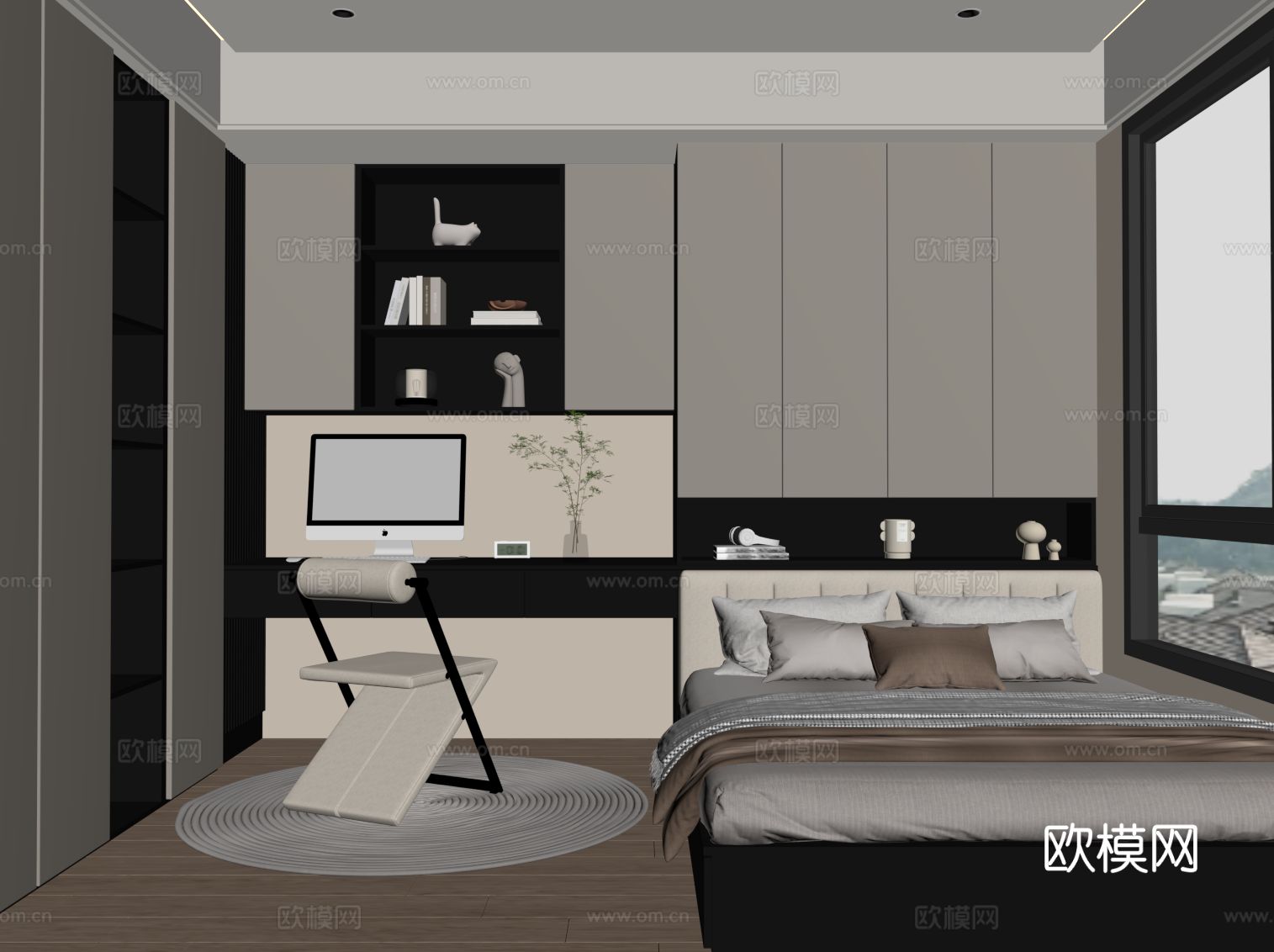 现代榻榻米卧室su模型