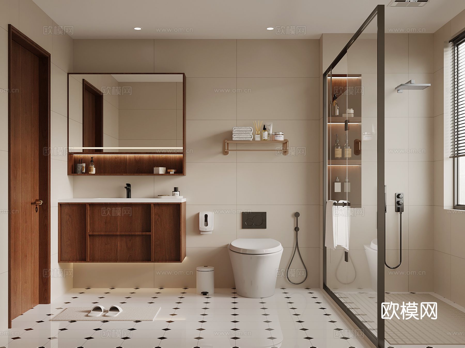 中古风卫生间 浴室柜 卫浴小件 淋浴su模型