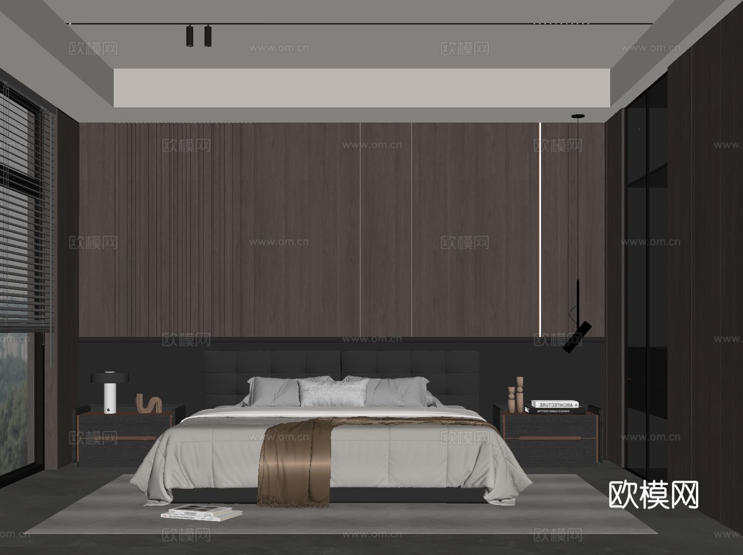 意式极简卧室 主卧 双人床 衣柜su模型