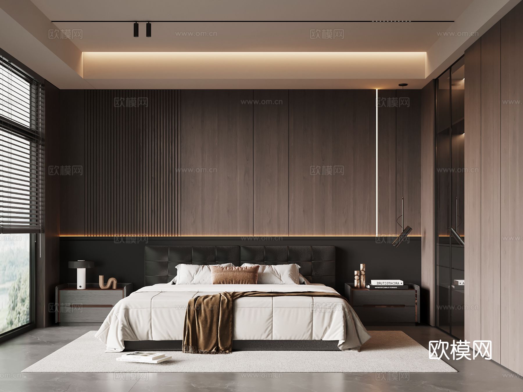 意式极简卧室 主卧 双人床 衣柜su模型