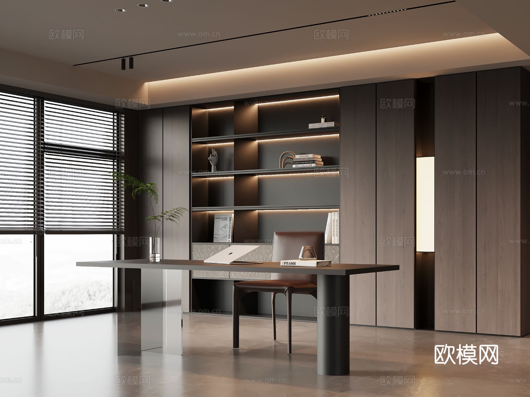 现代意式书房 书柜 书桌椅3d模型