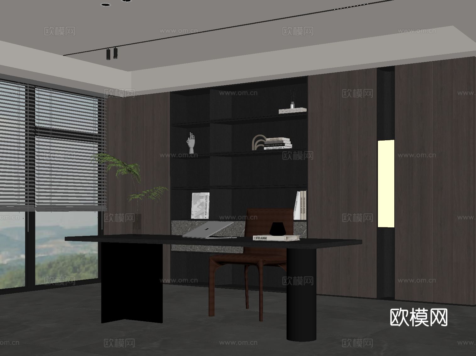 现代意式书房 书柜 书桌椅su模型