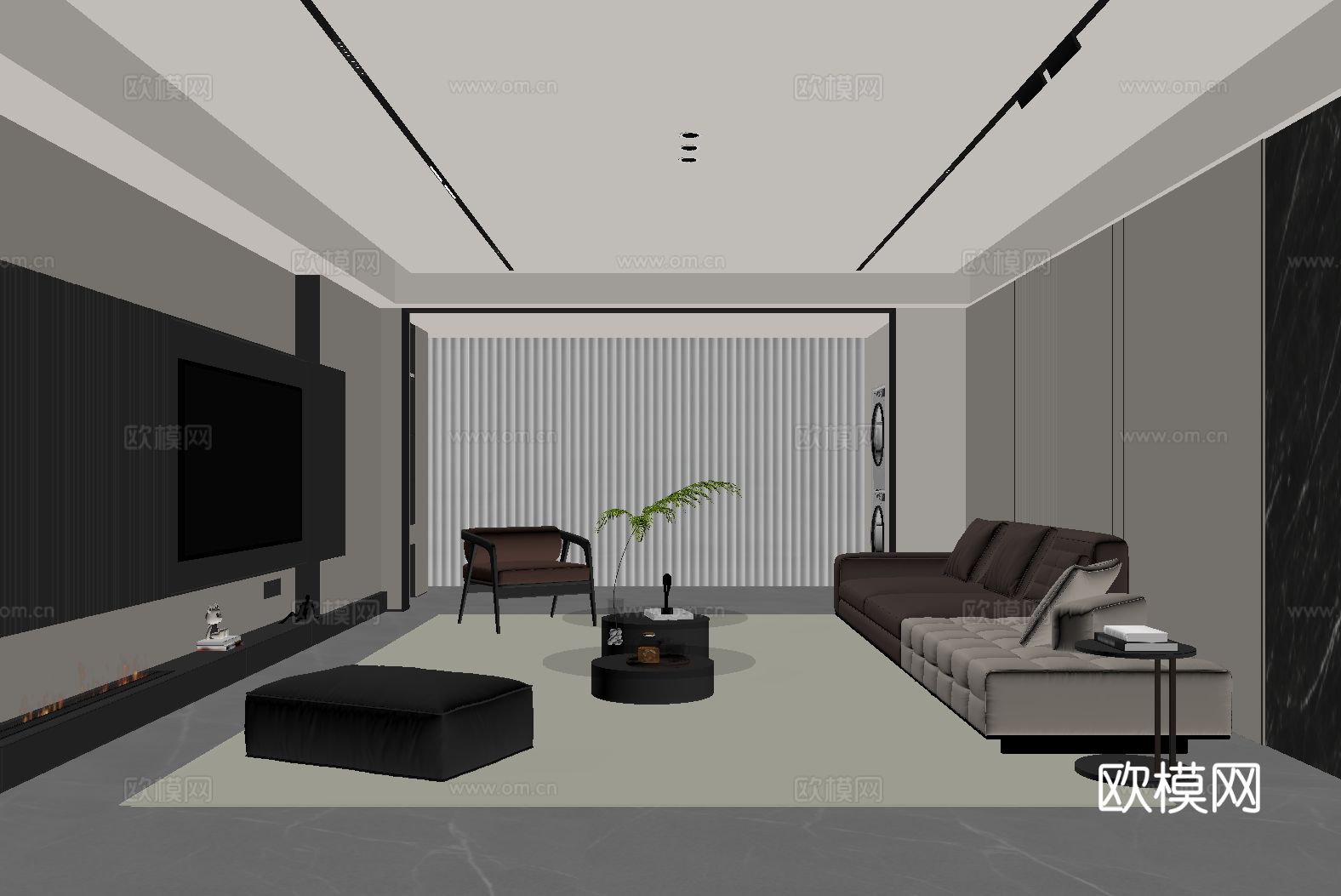 现代意式客厅 沙发茶几组合su模型