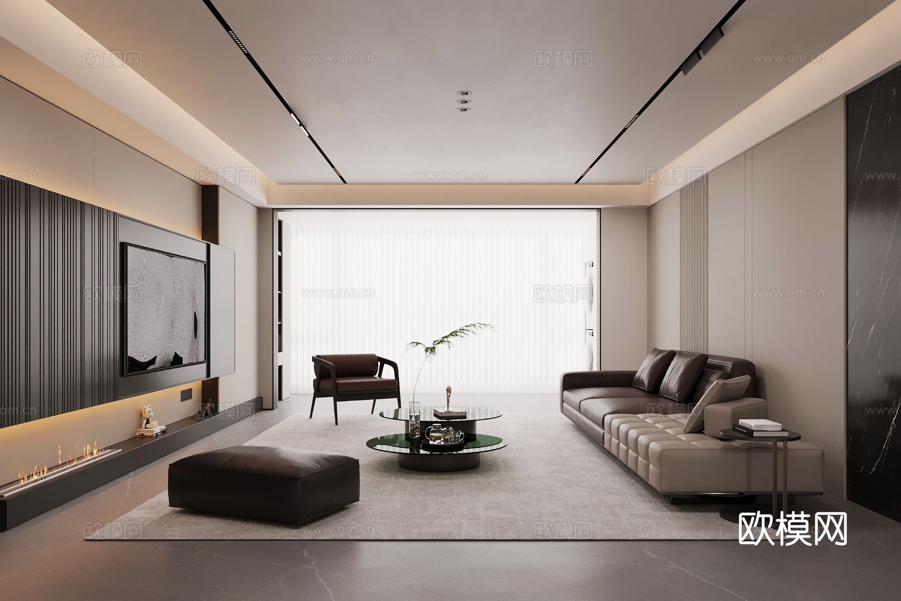 现代意式客厅 沙发茶几组合su模型