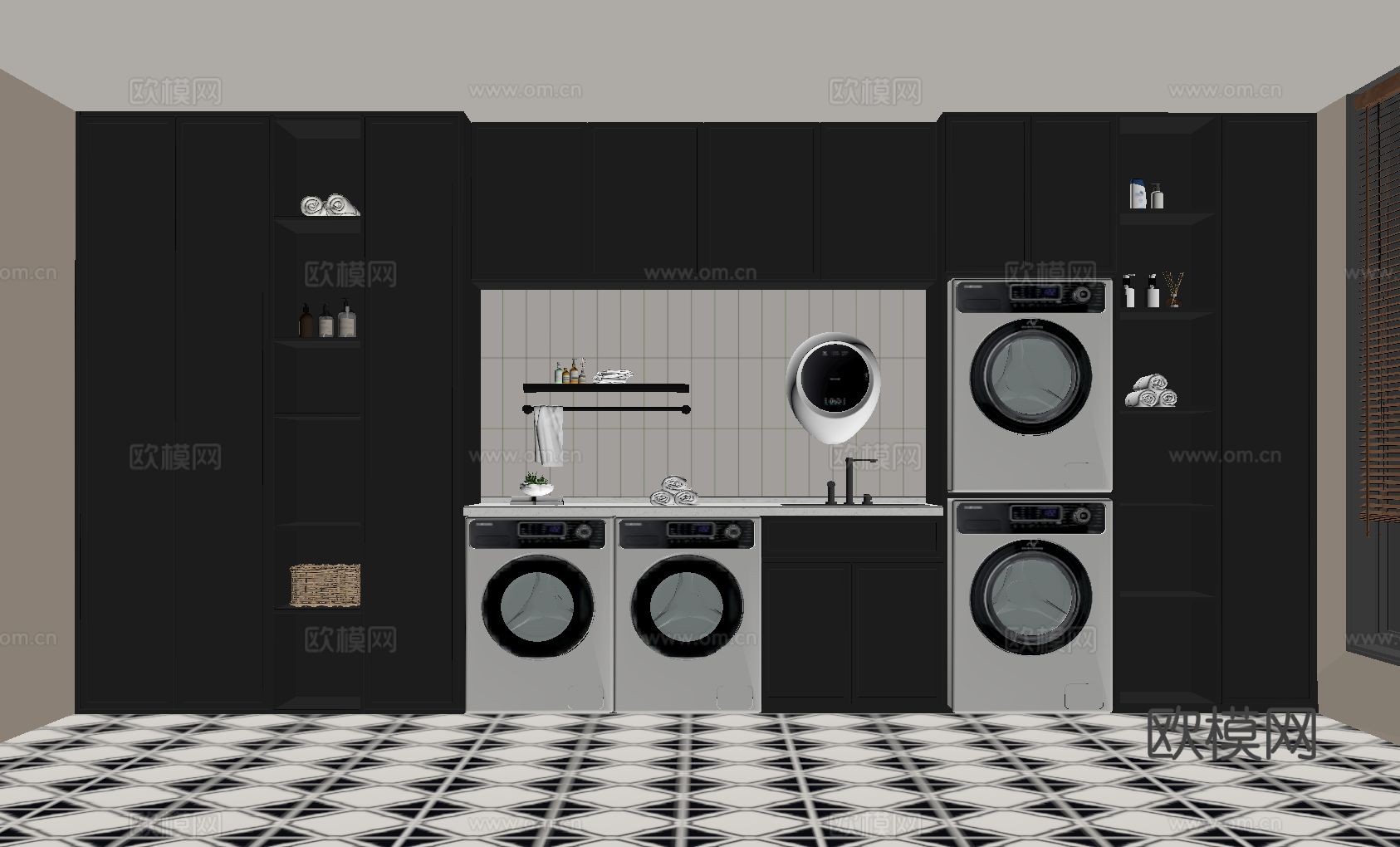 洗衣房 法式洗衣机柜su模型