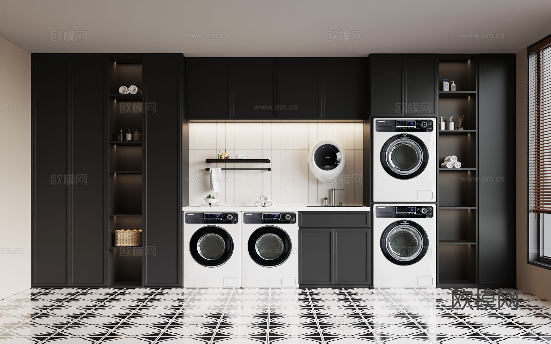 洗衣房 法式洗衣机柜su模型