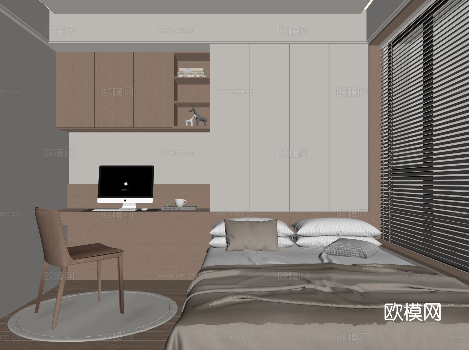 现代榻榻米卧室su模型