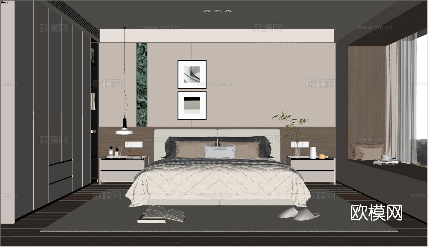 室内家装 卧室 家具 床 别墅 新中式 现代su模型