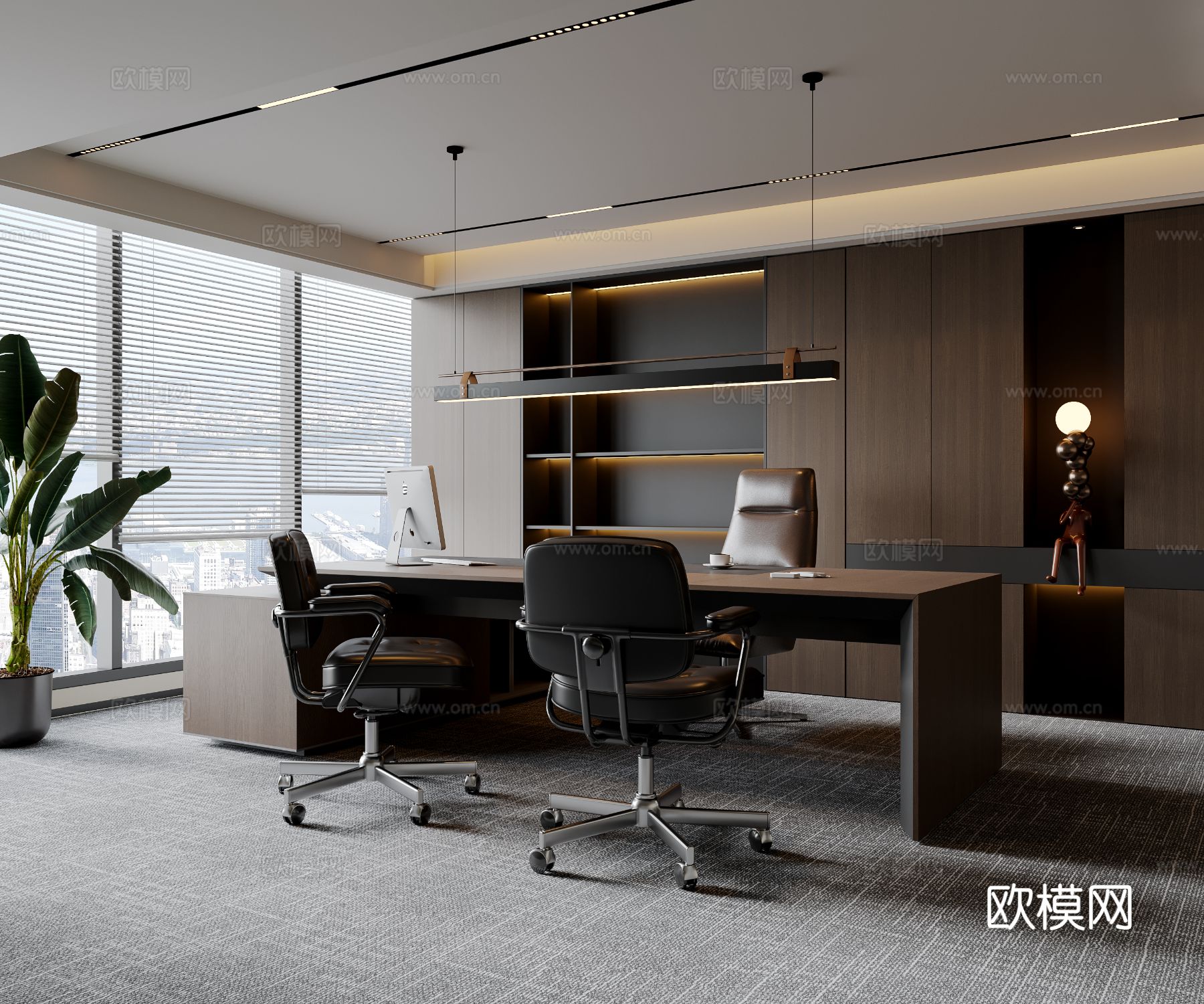 现代意式经理办公室 老板椅 办公桌椅组合 办公用品 装饰柜3d模型
