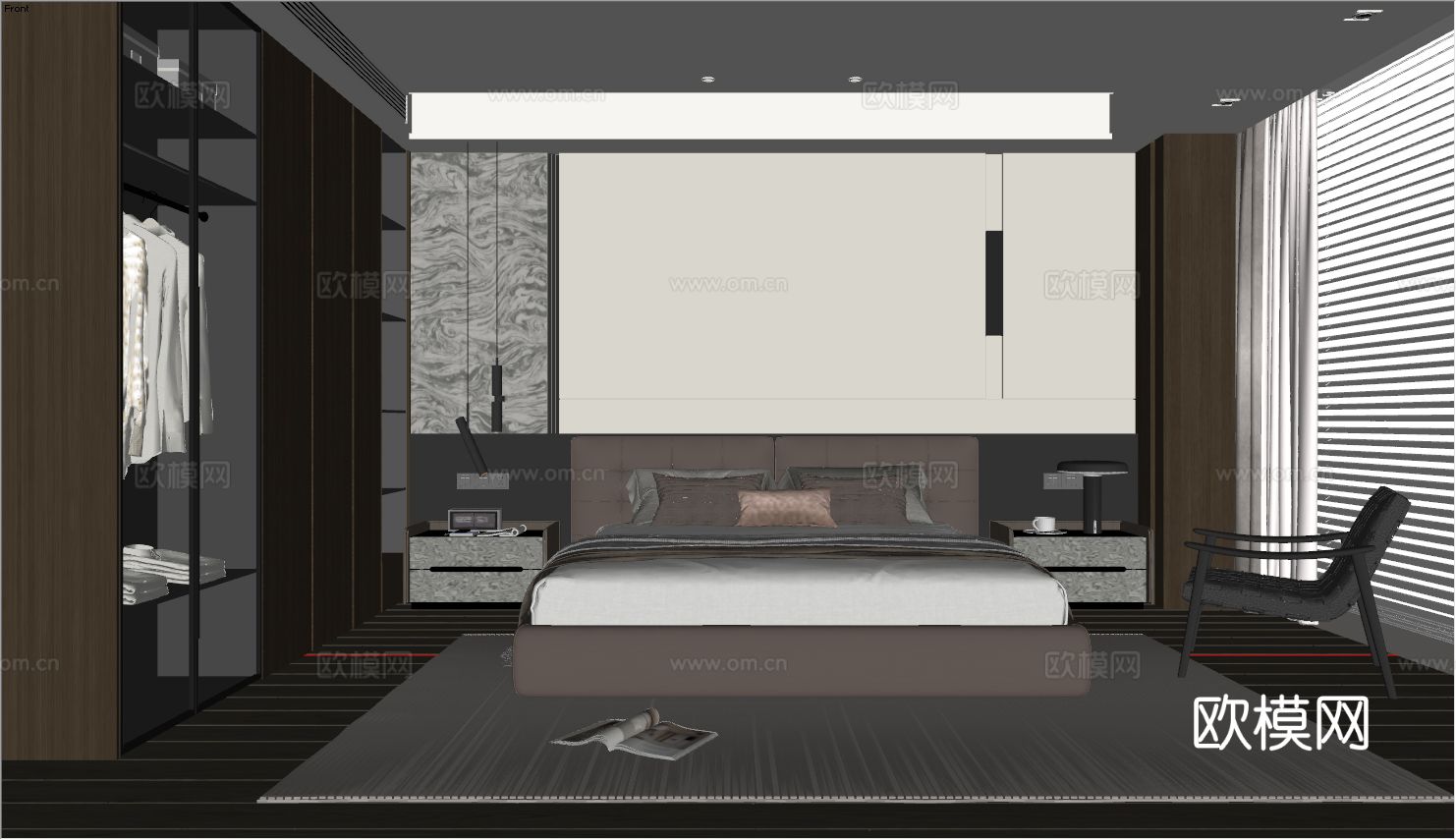 室内家装 卧室 家具 床 别墅 新中式 现代su模型