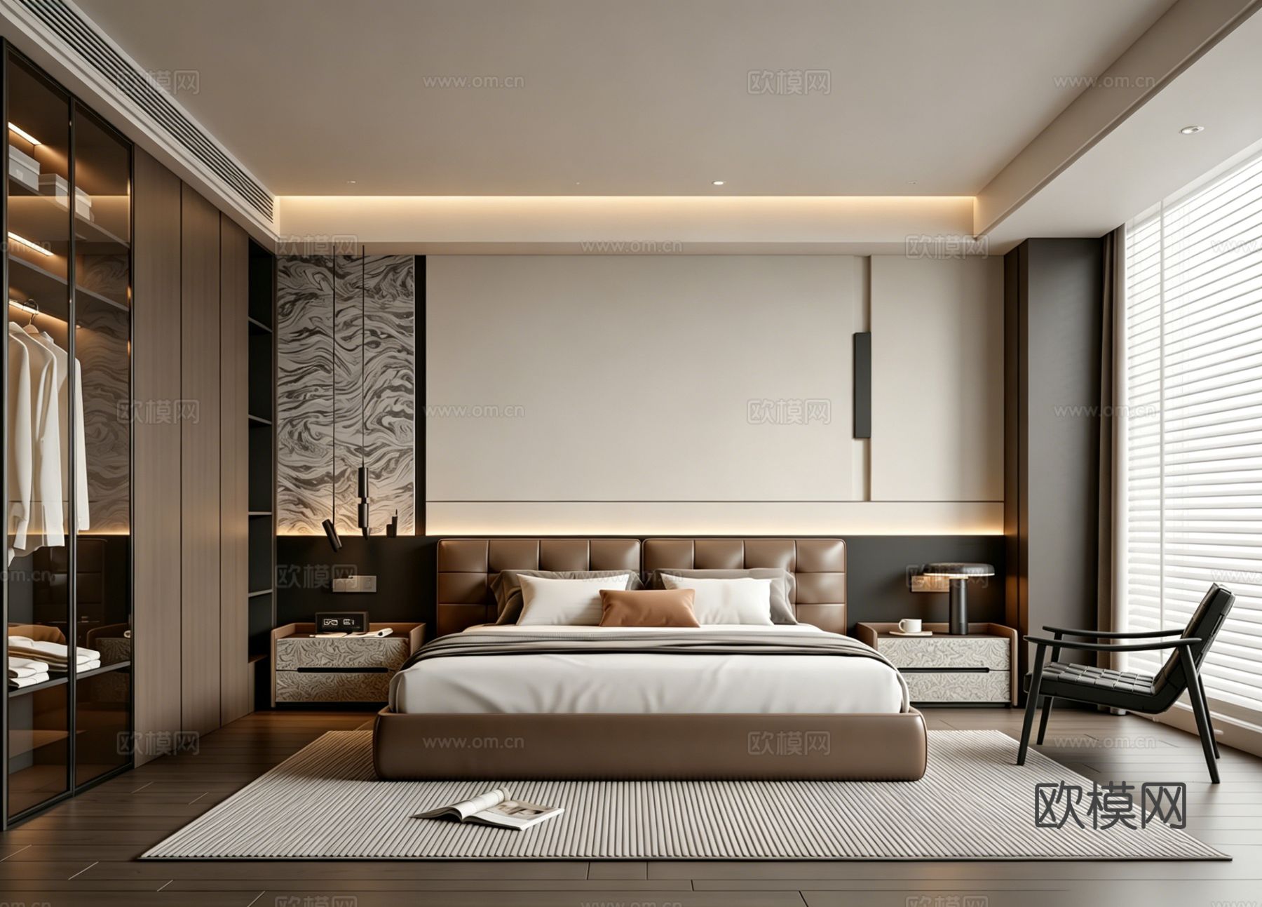 室内家装 卧室 家具 床 别墅 新中式 现代su模型