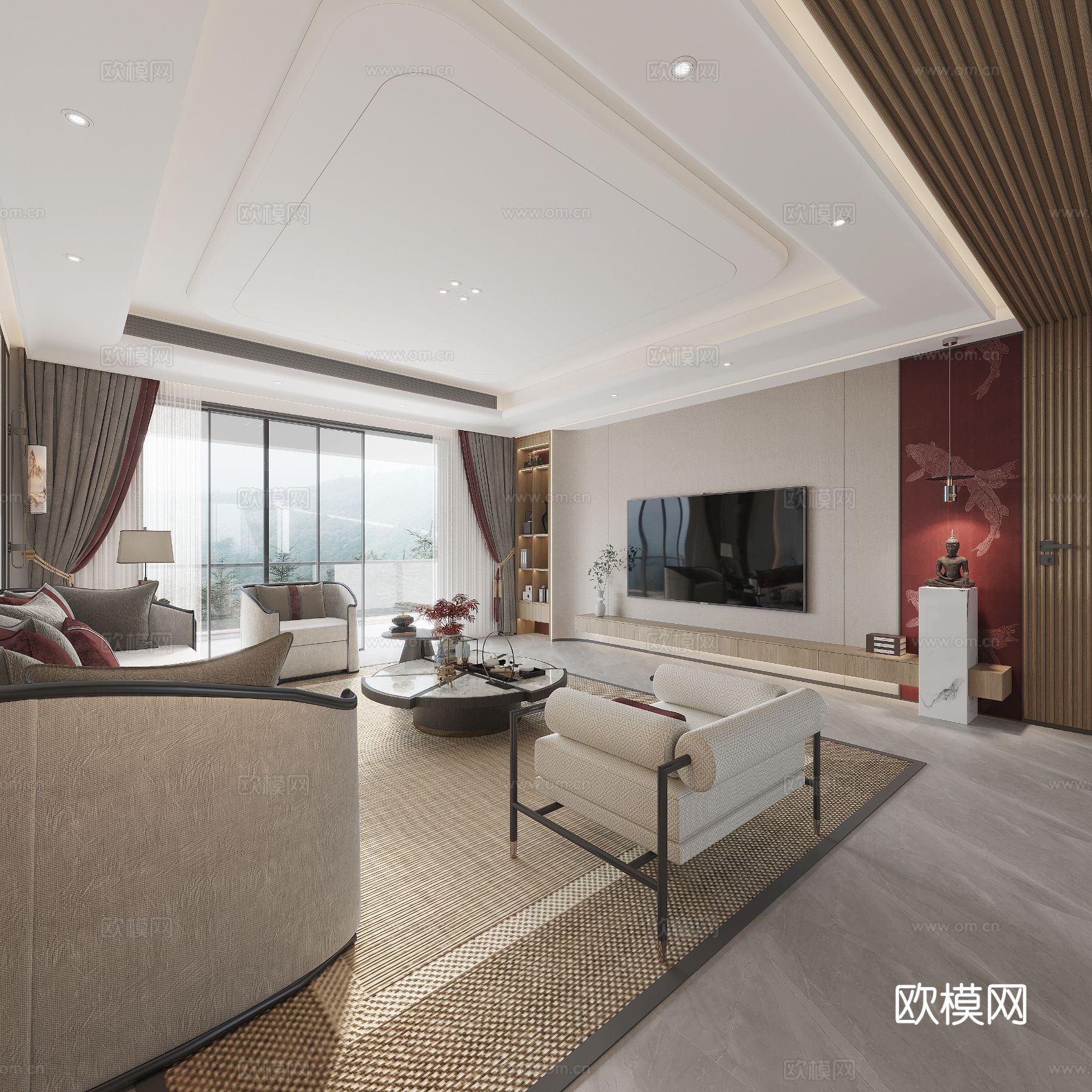 宋式风格新中式客厅卧室餐厅全套效果图下载（渲染图12）