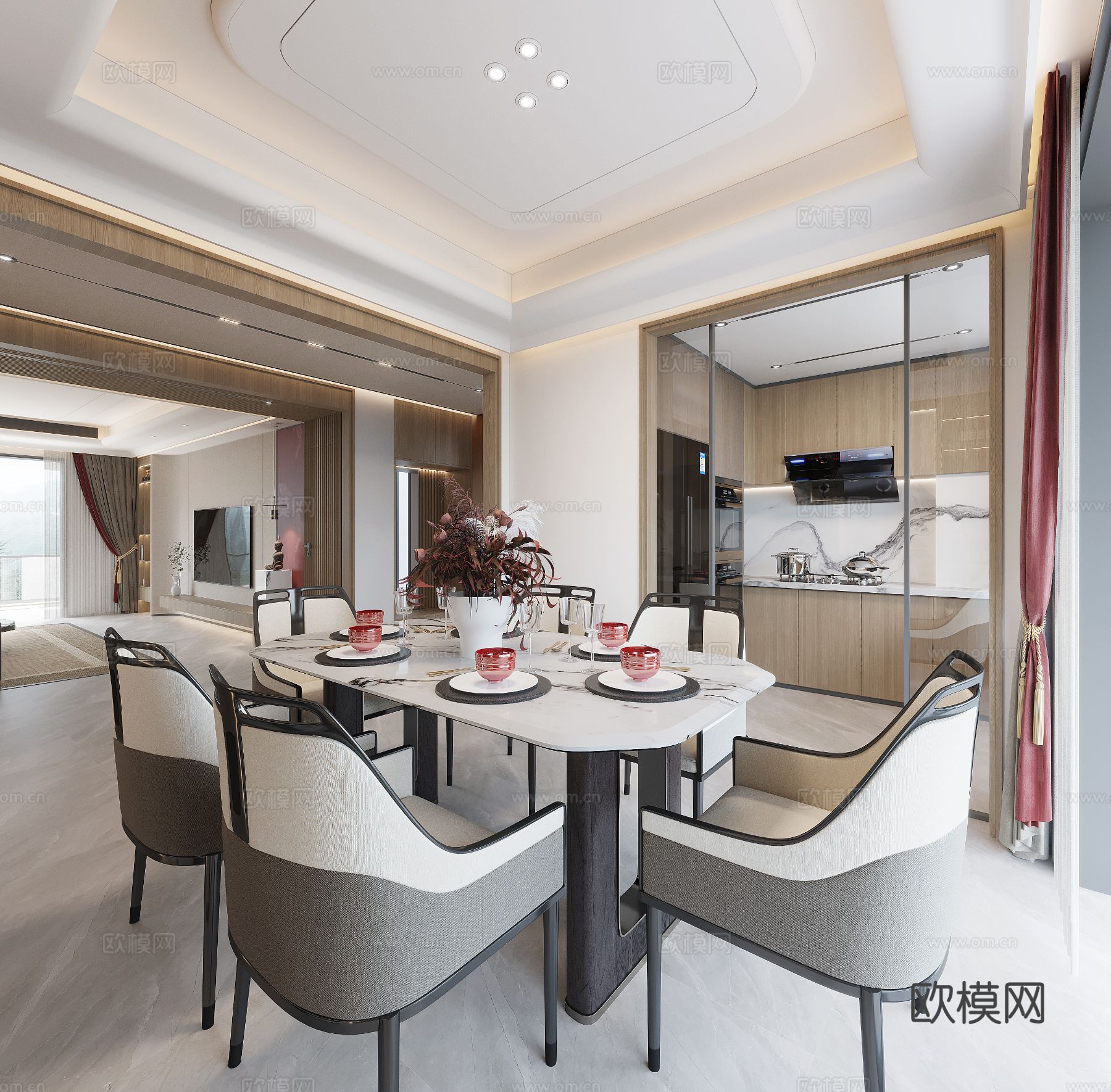 宋式风格新中式客厅卧室餐厅全套效果图下载（渲染图11）