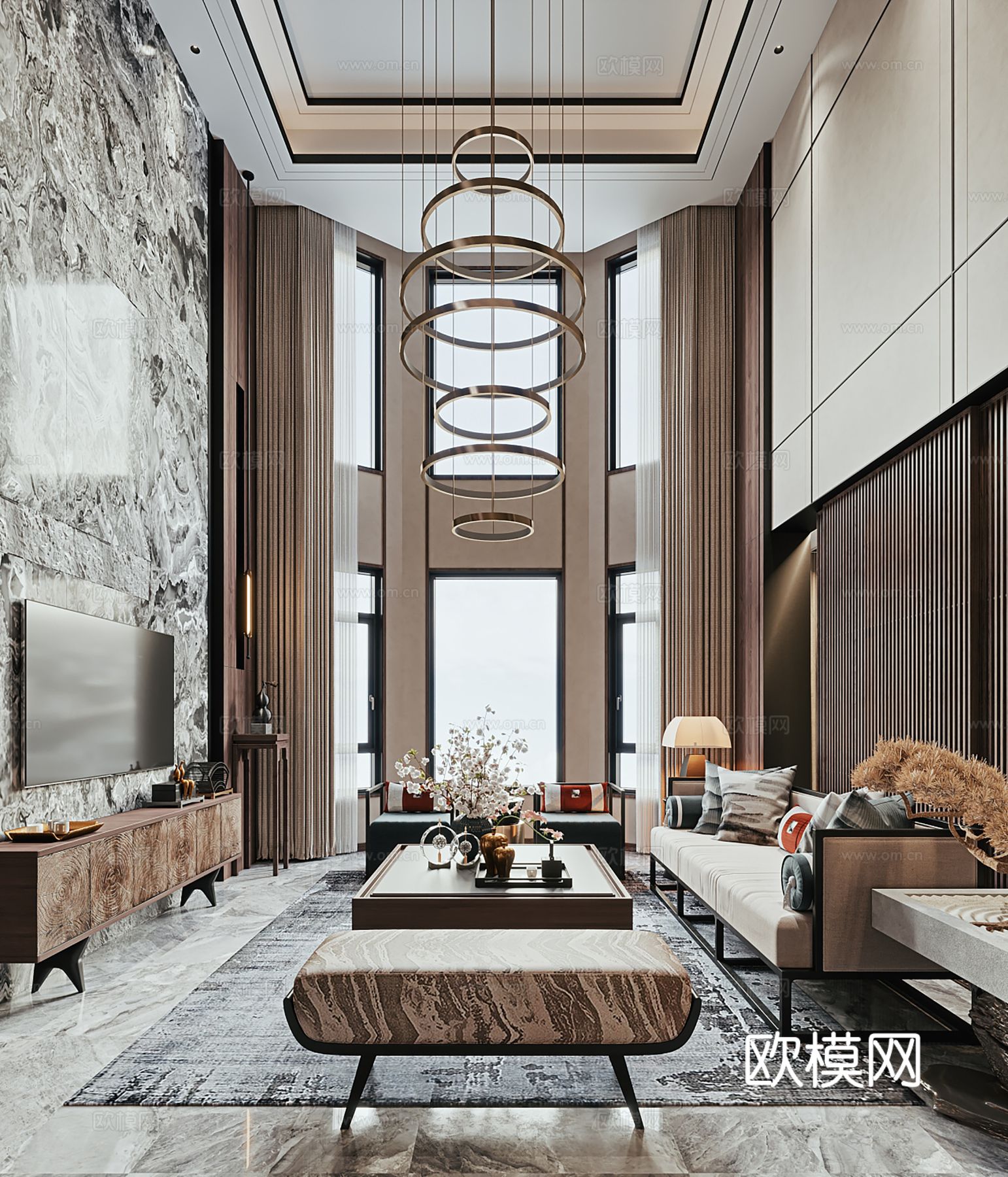 宋式风格新中式客厅卧室餐厅全套效果图下载（渲染图4）