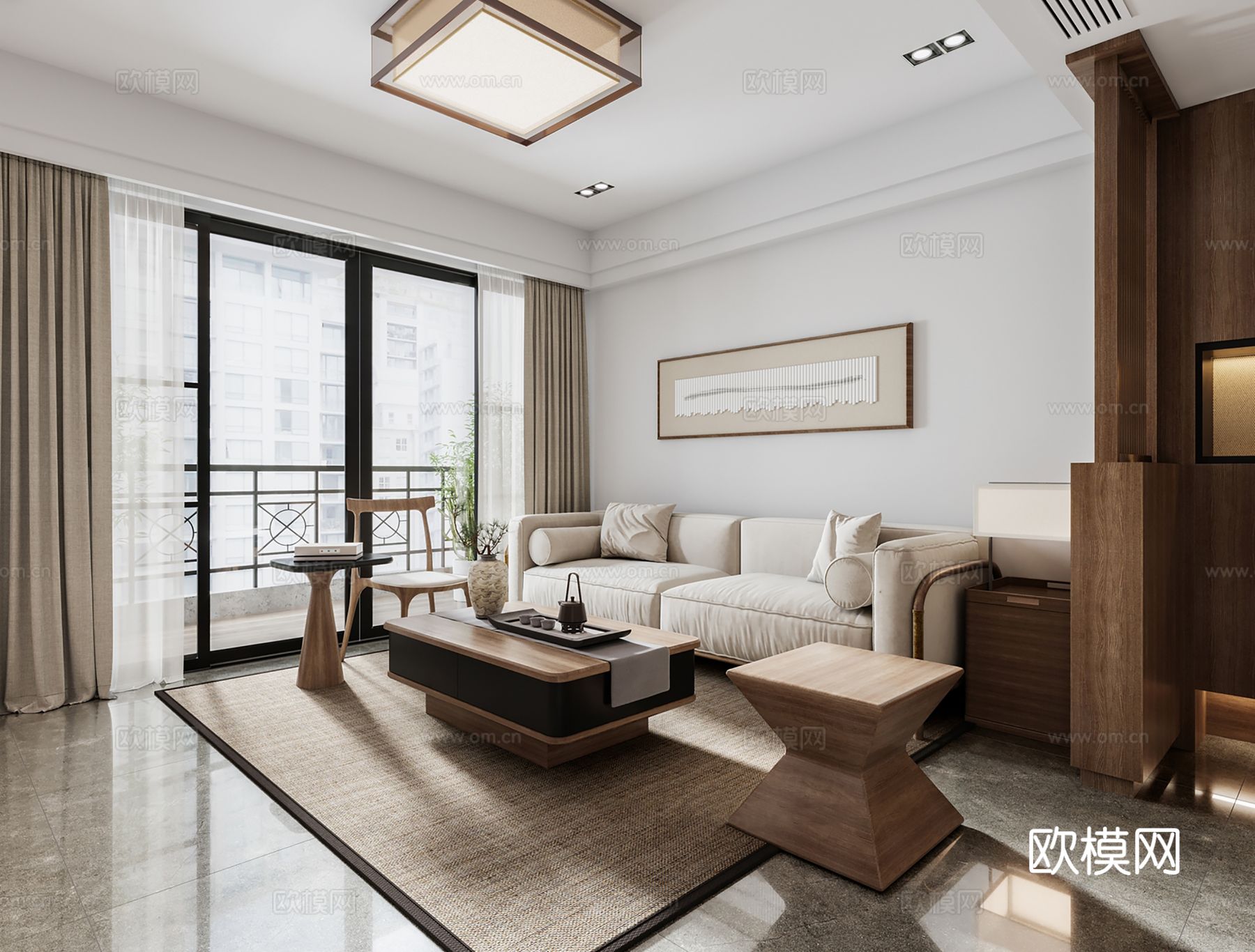 宋式风格新中式客厅卧室餐厅全套效果图下载（渲染图3）