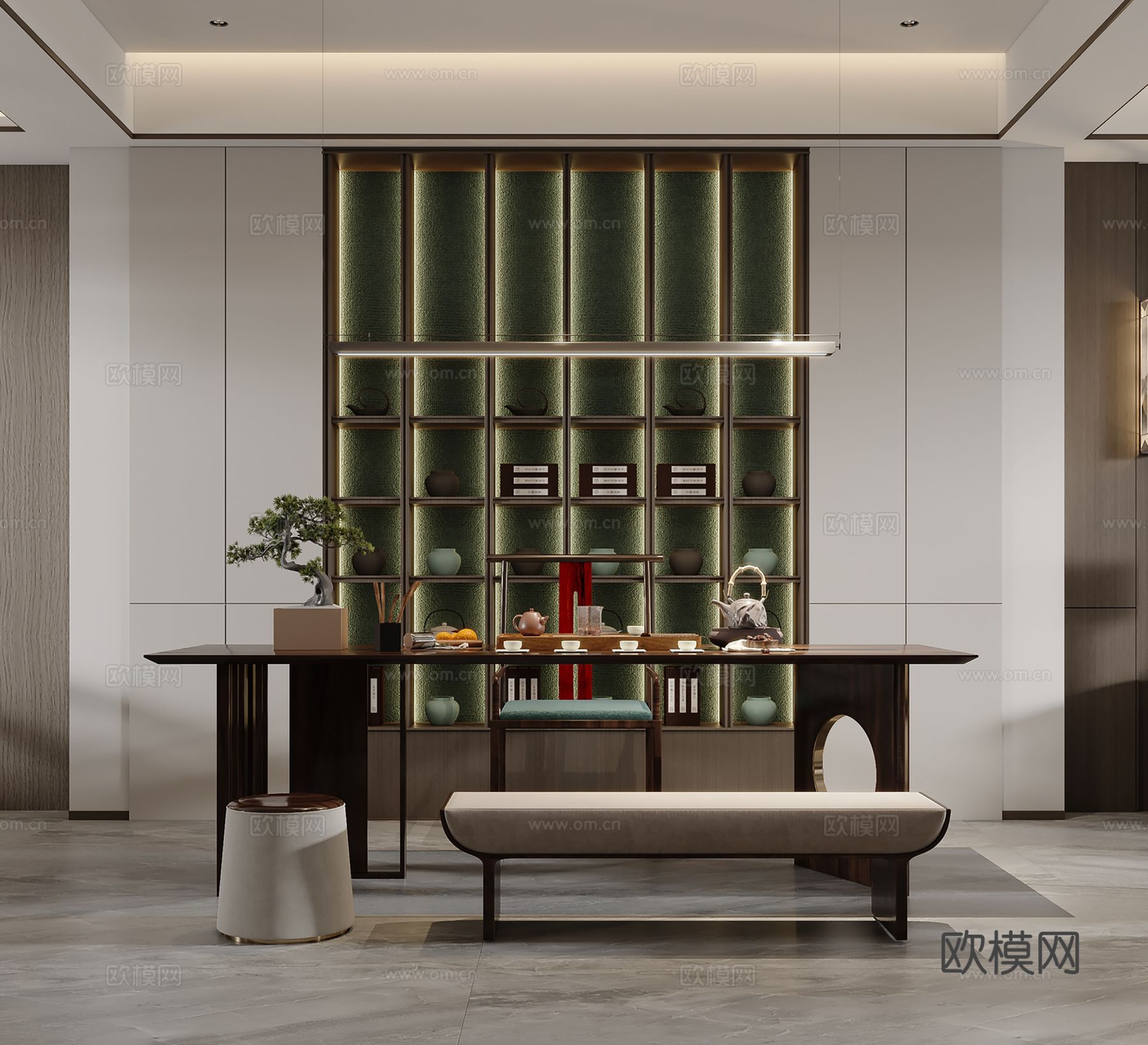 宋式风格新中式客厅卧室餐厅全套效果图下载（渲染图5）