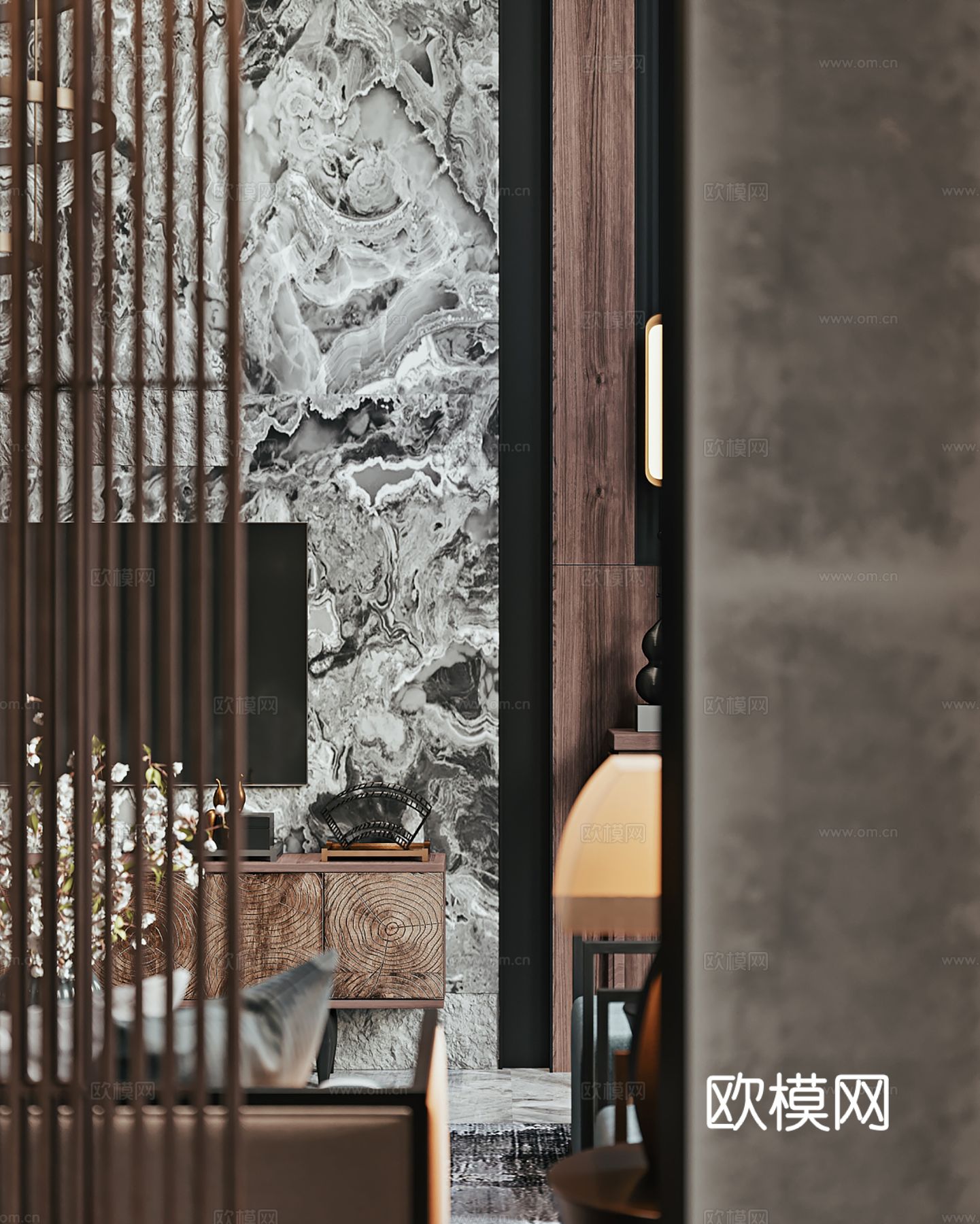 宋式风格新中式客厅卧室餐厅全套效果图下载（渲染图5）