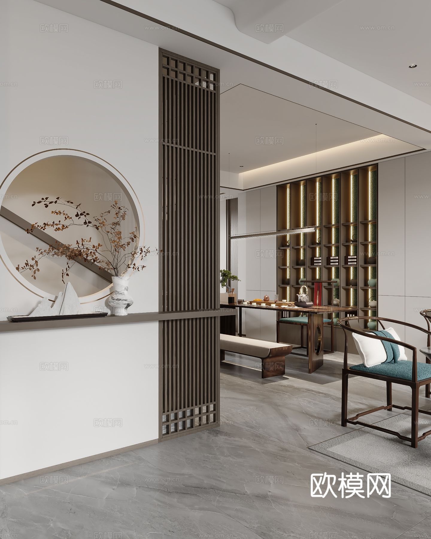 宋式风格新中式客厅卧室餐厅全套效果图下载（渲染图3）