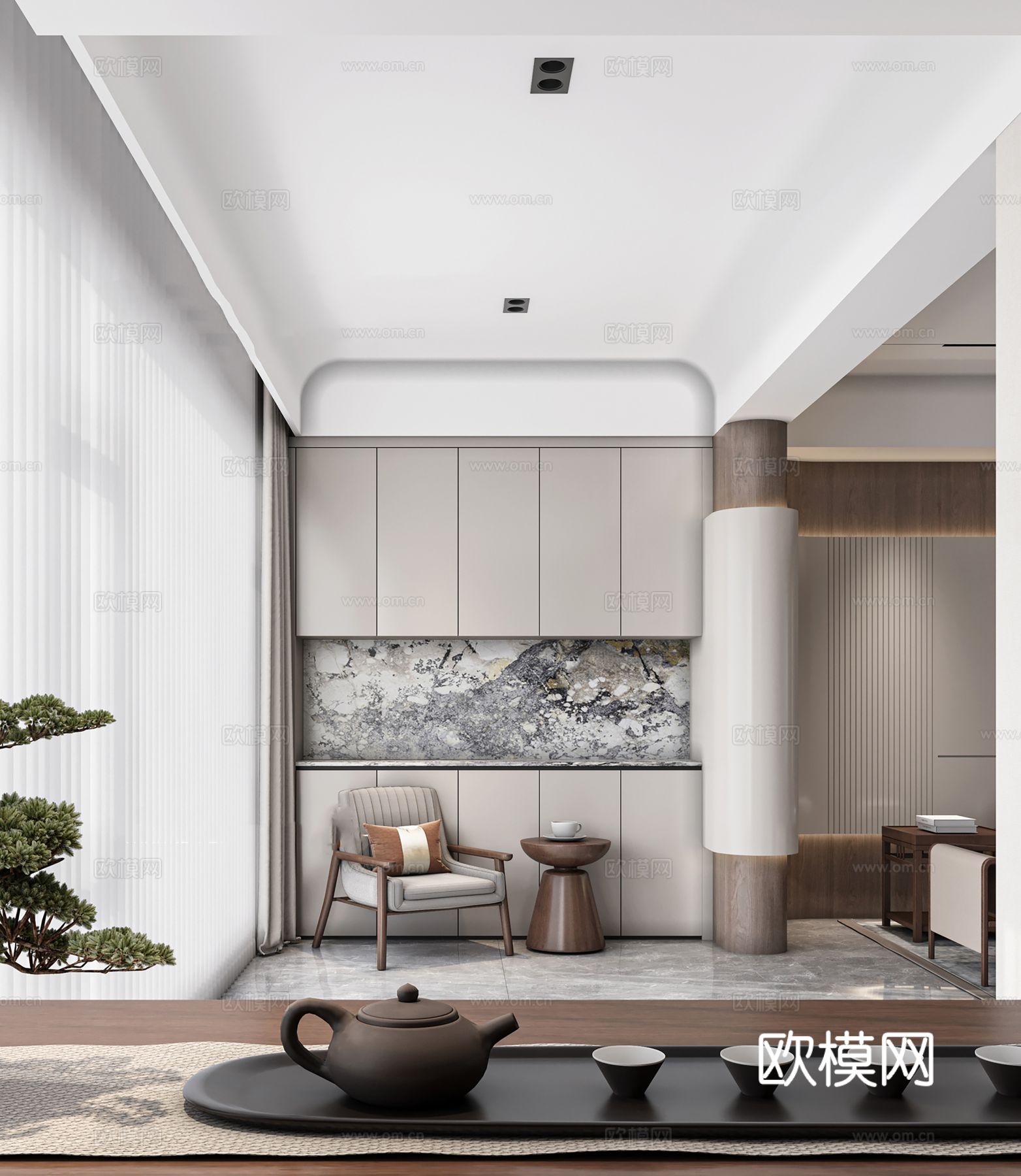 宋式风格新中式客厅卧室餐厅全套效果图下载（渲染图6）