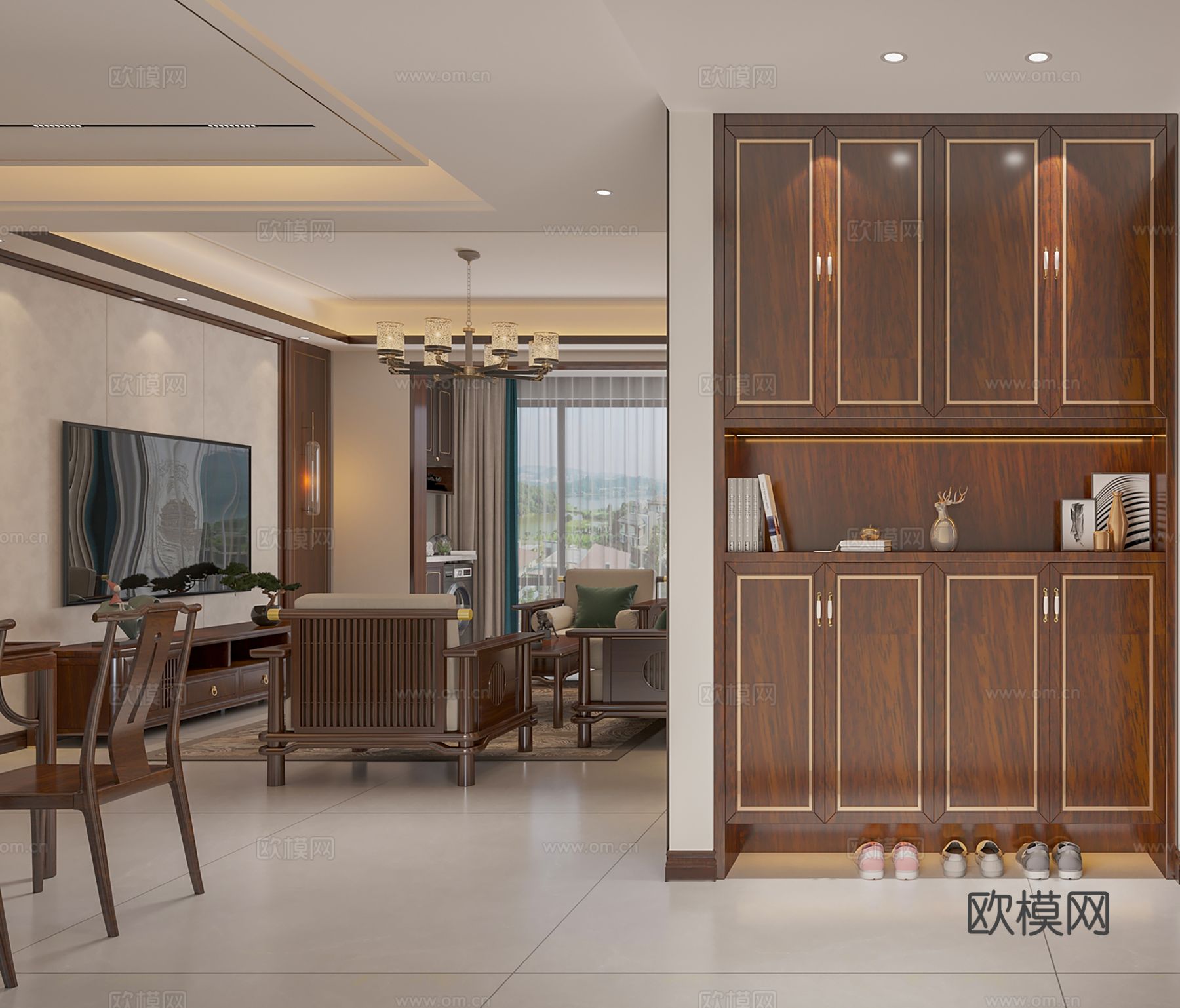 宋式风格新中式客厅卧室餐厅全套效果图下载（渲染图11）