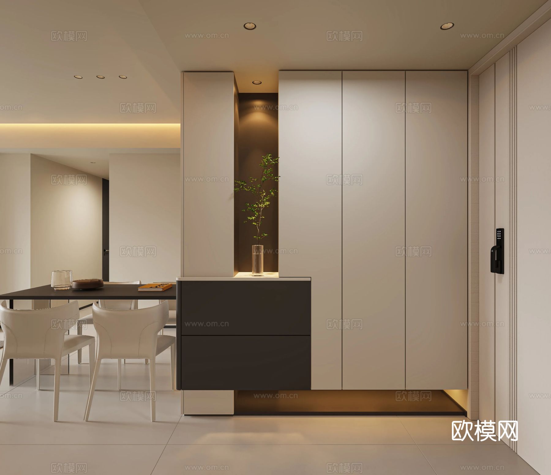 现代简约奶油风平层装修效果图下载（渲染图5）