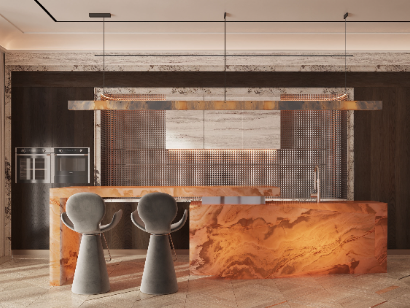 开放式布局+半透琥珀橙色调，尽显高级轻奢风！