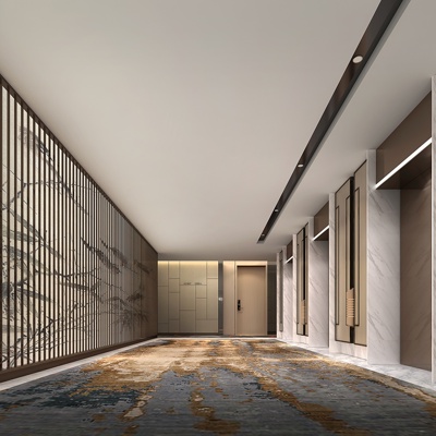 新中式酒店电梯厅3d模型