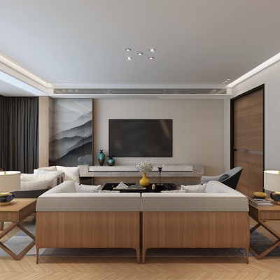 新中式客厅卧室3d模型