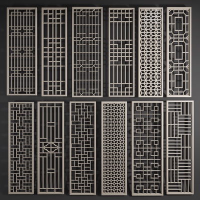 中式花格屏風組合3d模型