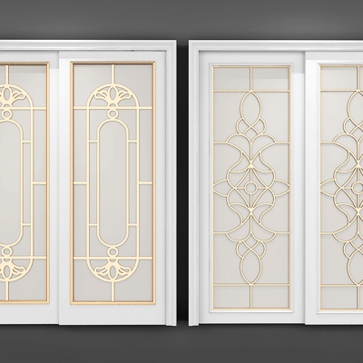 欧式实木玻璃推拉门组合3d模型