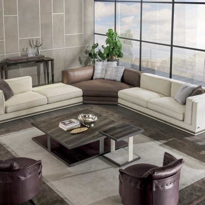 意大利LONGHI品牌  现代皮革转角沙发组合
