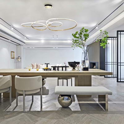 璞辉设计 现代原木餐桌椅