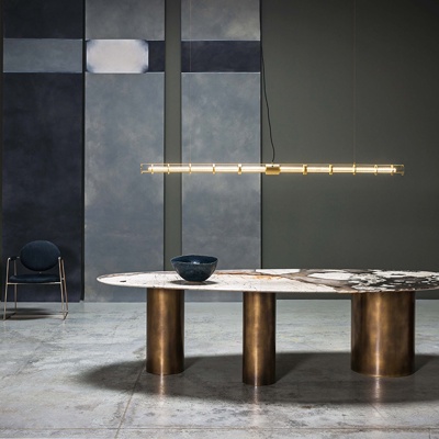 意大利BAXTER品牌 现代金属大理石餐桌椅灯管吊灯