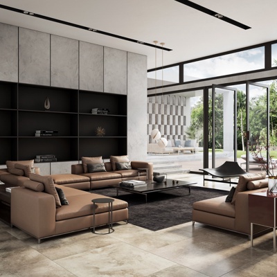 W DESIGN设计 现代客厅皮革转角沙发组合