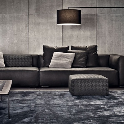 意大利MINOTTI品牌 现代皮革黑色沙发组合