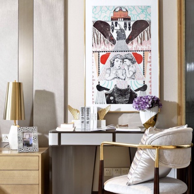 集艾设计 现代梳妆台休闲椅组合