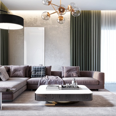 ai Elhossiny设计 现代轻奢布艺转角沙发组合