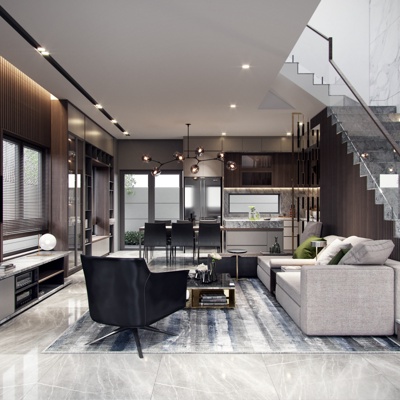 Tung Le设计 现代复式客厅餐厅