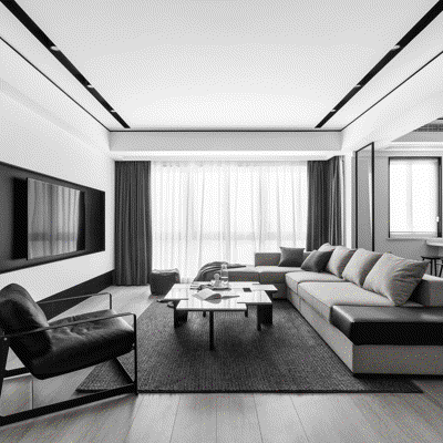 R'sYard缪茹空间设计 现代高级灰客厅餐厅