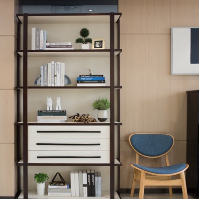 奥讯设计 新中式书柜休闲椅组合