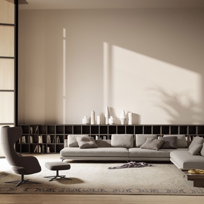 意大利Jesse品牌 现代布艺转角沙发组合书柜