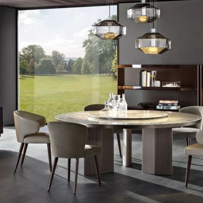 意大利MINOTTI品牌现代圆形餐桌椅组合
