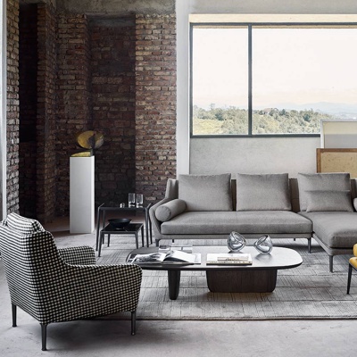 意大利B&BItalia品牌 现代布艺转角沙发茶几组合摆件