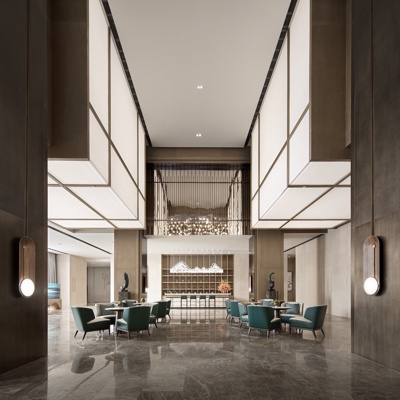 集艾设计 新中式售楼处洽谈区水吧区