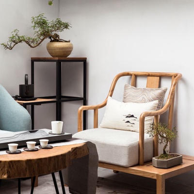 可行生活空间设计 新中式实木靠背沙发椅