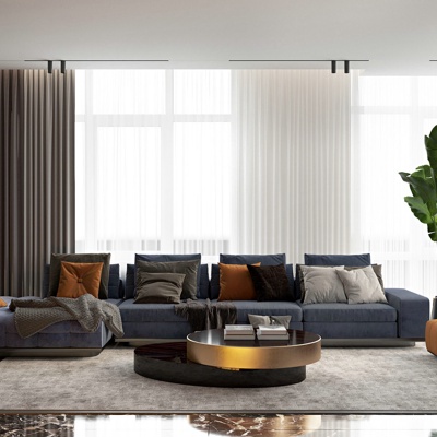 U-S设计 现代布艺转角沙发组合