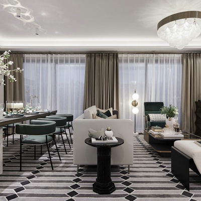 羽果设计 现代轻奢客厅餐厅