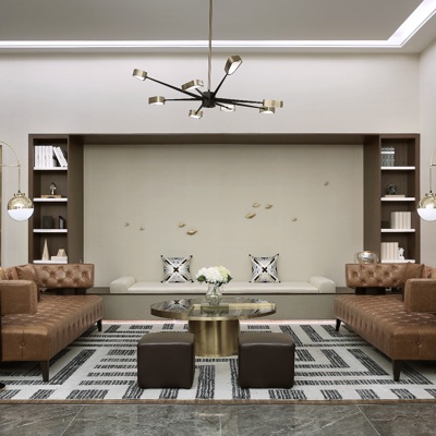 大研建筑设计   现代售楼处休息区洽谈区皮革沙发